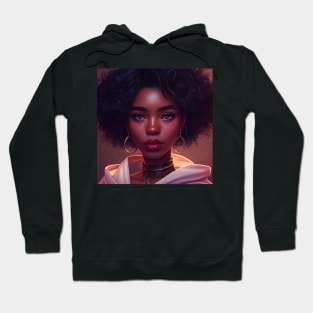 Beautiful Black Woman Anime Style Illustration Hoodie